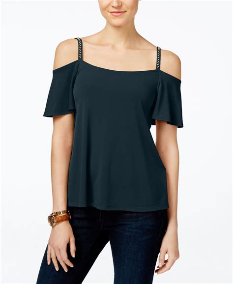 michael michael kors cold shoulder embellished top 